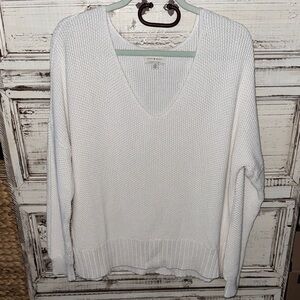 Lucky Brand White V-Neck Knit Sweater